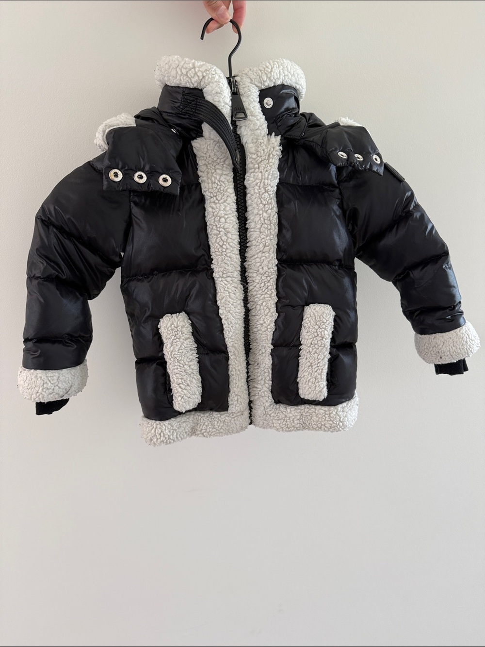 SAM. Black Puffer Jacket with White Sherpa Trim